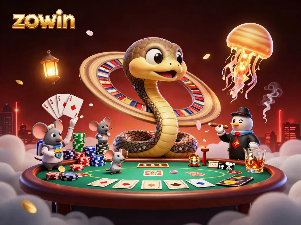 Join the fun at Zowin as astronaut mice place bets on Saturn's roulette wheel in a cosmic casino.