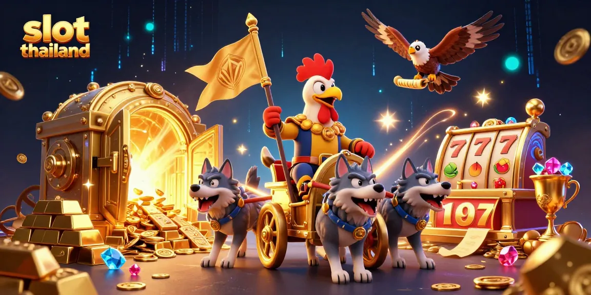 Spin the slot thailand reels in a vibrant scene featuring golden treasures and dynamic gaming elements.