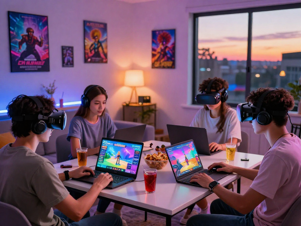 Engaged players enjoying immersive sex simulator games in a cozy modern living room.