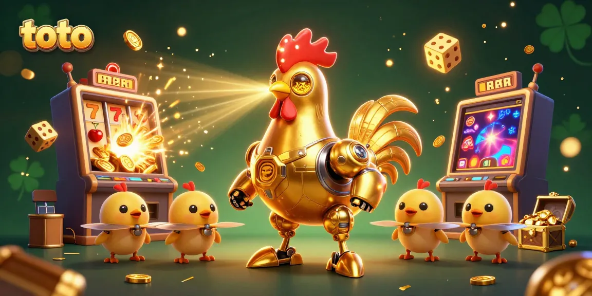 Experience thrilling toto gameplay with vibrant 3D casino elements and a dynamic golden rooster character.