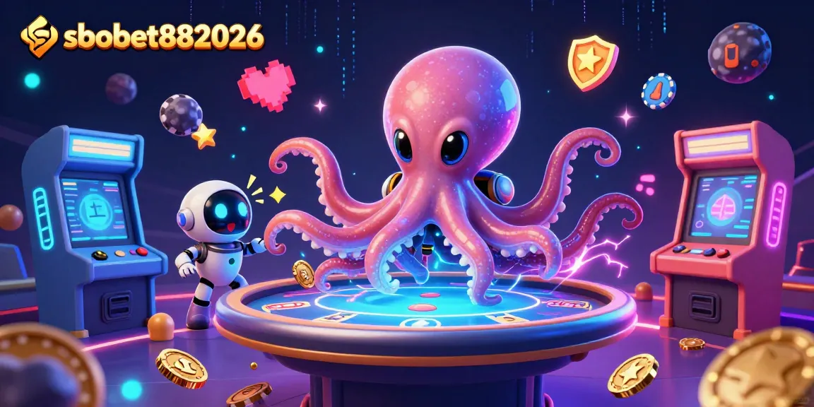 Experience thrilling gameplay at sbobet882026 with an alien octopus dealer's holographic poker table.