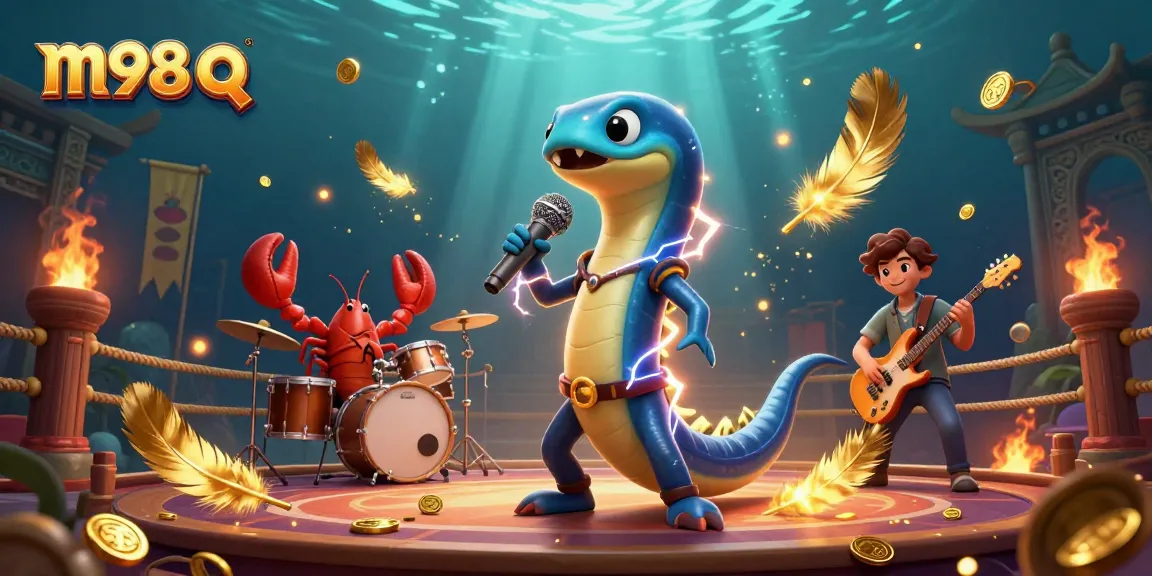 Engage in the thrilling underwater casino scene with m98 q, featuring a DJ electric eel, lobster drummer, and seahorse guitarist.